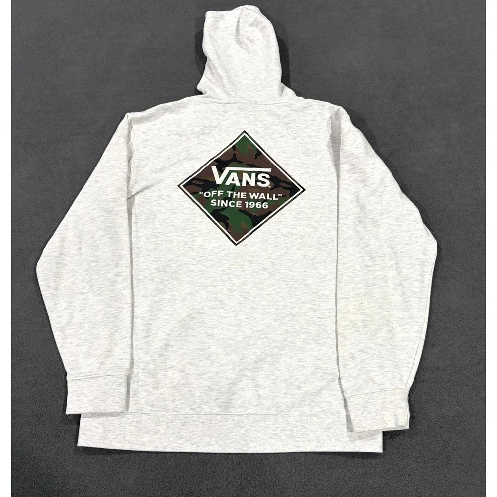 Vans of the Wall Hoodie Mens Large Heather Gray Logo Fleece Lined Cotton Winter